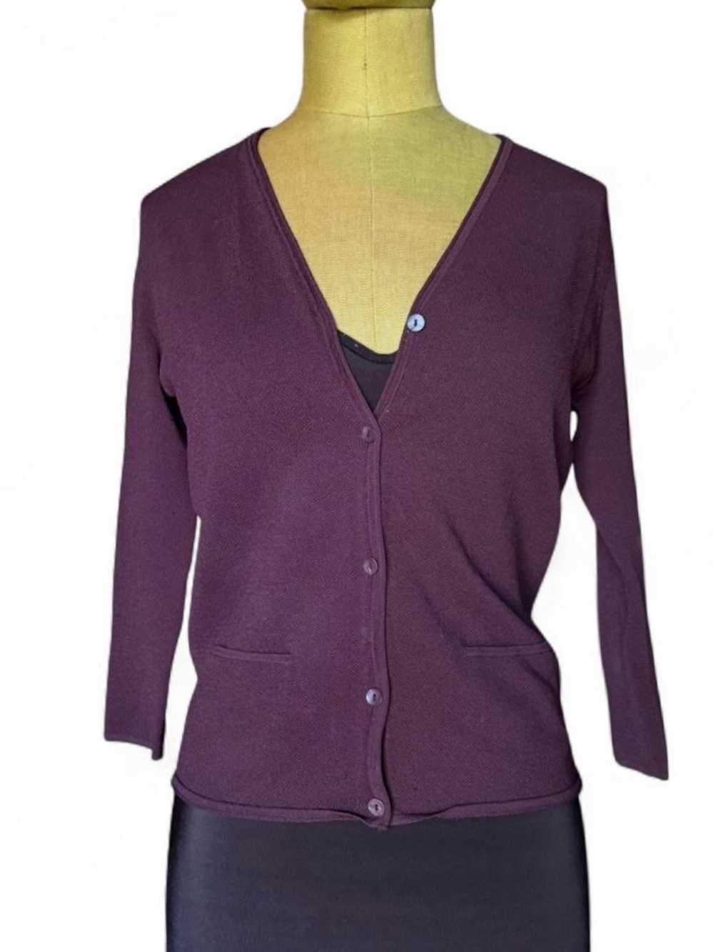 V-Neck Button Front Women's Sweater Cardigan - Plum
